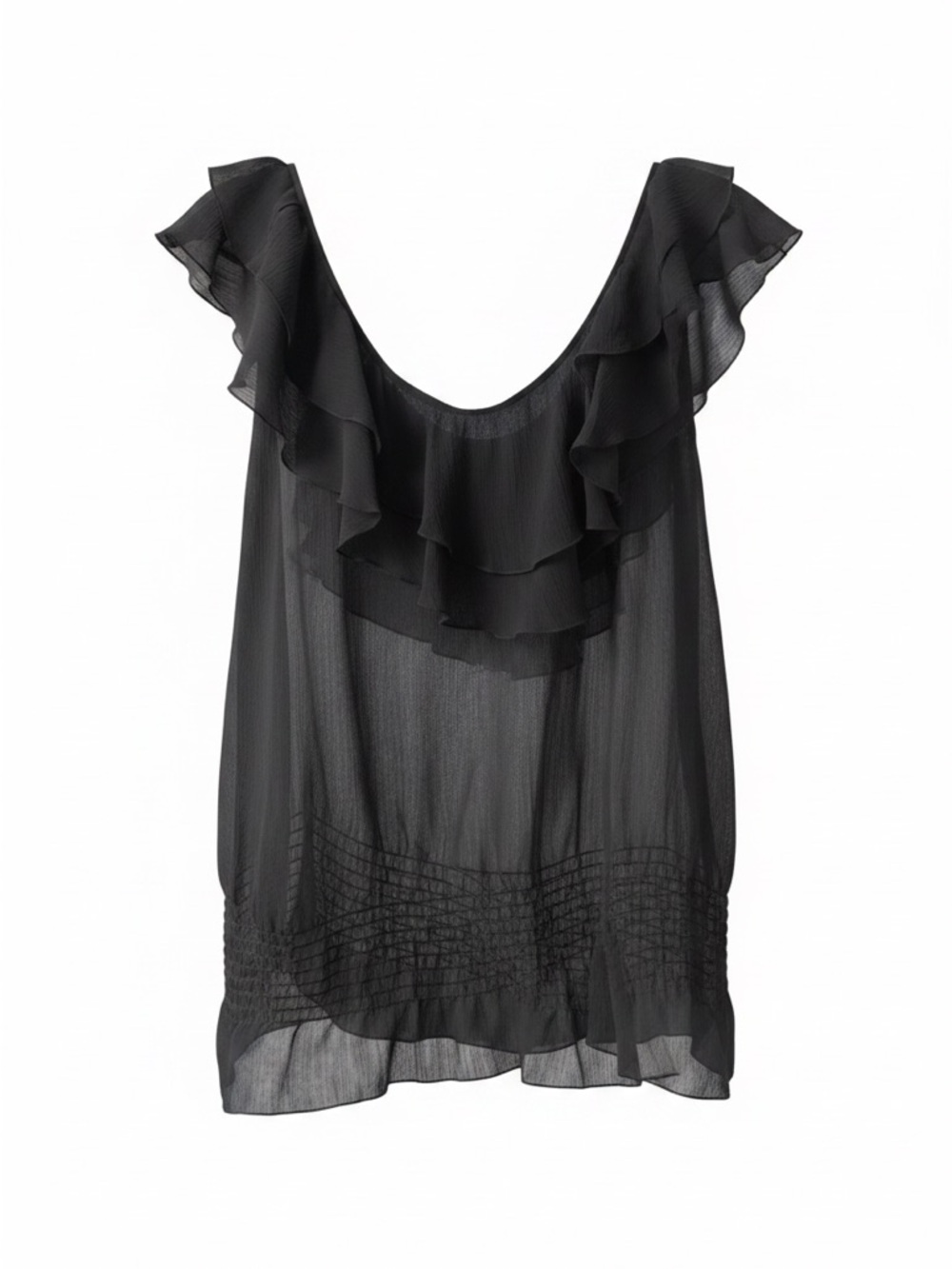 Miley Cyrus & Max Azria Sheer Black Ruffle-Trim Blouse